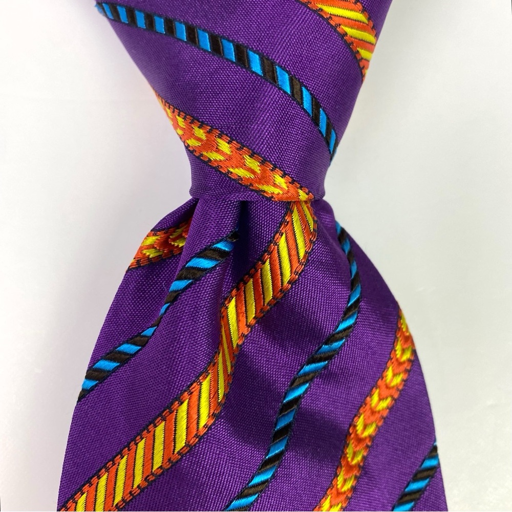 Etro Milano Tie Necktie Purple Striped 100% Silk Made in Italy Width 3.75